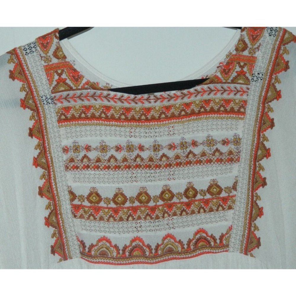 Free People Sunrise Wanderer Ivory Orange Embroidered Mini Dress - Size Small - Picture 11 of 16